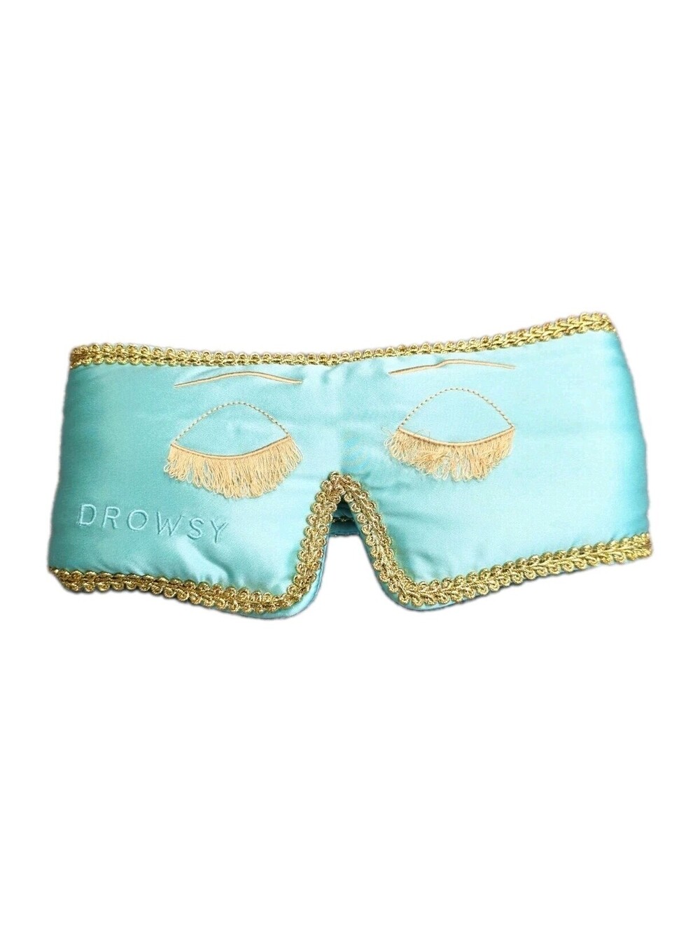 DROWSY Silk Sleep Mask Breakfast At Drowsy Turquoise Gold Lash Protecting NWT